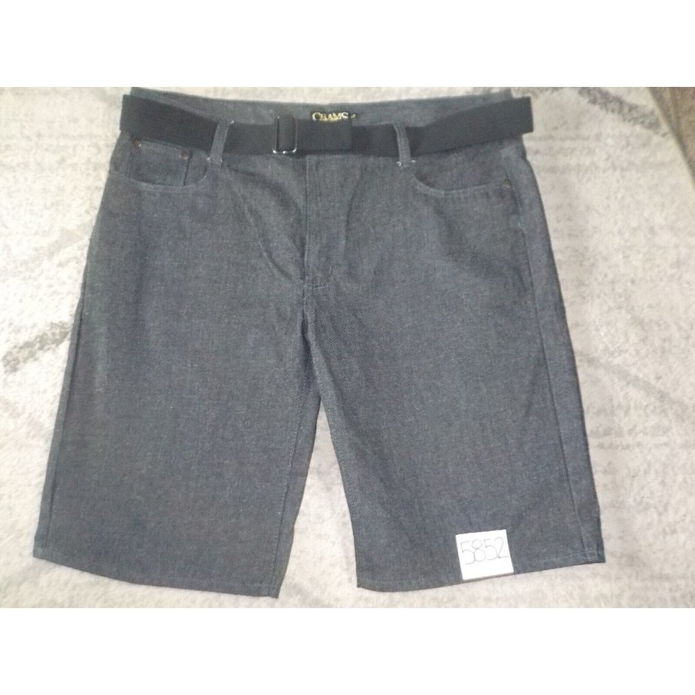 Chams Belted Black Denim Shorts Buttoned Flaps Mens (42 x 14)